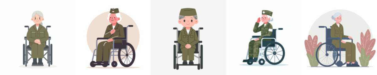 Female veteran soldier sitting in wheelchair celebrating veterans day