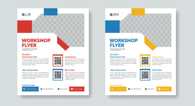 Modern corporate workshop flyer template design with two color variations.