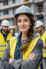 Portrait of a young woman worker in a city
