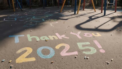 Colorful Chalk Art on Playground - Thank You 2025 Message.