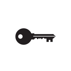 Simple black silhouette icon of a classic door key isolated on a white background.