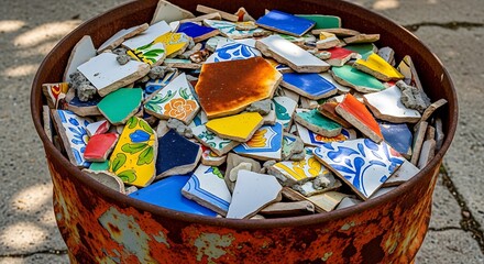 Barrel of Broken Tiles - Colorful Fragments for Art and Design.