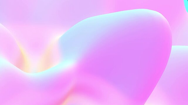 Soft pink and violet abstract waves rendered in 3D with a pastel color palette and organic fluid motion over a minimal cyan-blue background