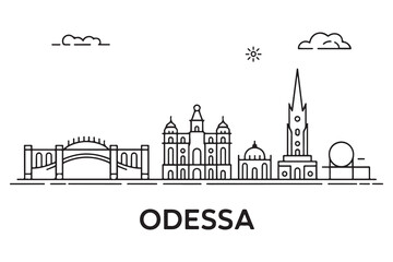 Naklejka premium Odessa Line Art skyline horizontal banner. Odessa, Ukraine. Vector template for your design. with white background