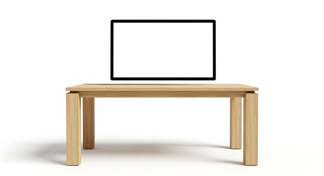 Blank Screen on Wooden Table - Modern Display Mockup.