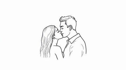 Couple sharing a tender kiss in simple line art style