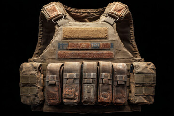 Naklejka premium Worn military plate carrier vest with pouches providing protective tactical gear