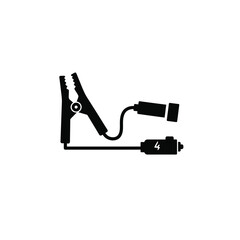 Car battery charger jumper cables clamp with cigarette lighter plug isolated icon silhouette