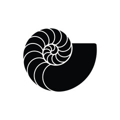 Black nautilus shell silhouette geometric pattern abstract design