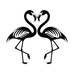 Two black flamingos forming a heart shape silhouette
