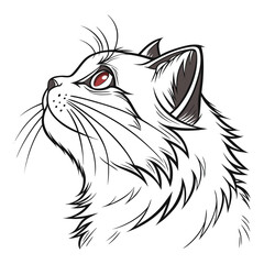 Stylized Fluffy Cat Head Profile Illustration with Red Eye Vector