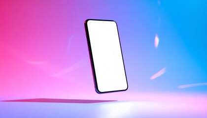 Smartphone Display with Blank Screen Floating Against a Colorful Gradient Background