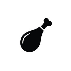 Black silhouette of a delicious roasted chicken leg iconic food symbol with a bone silhouette