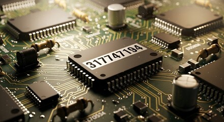 Close-up of Electronic Circuit Board with Microchip and Components in Technical Environment