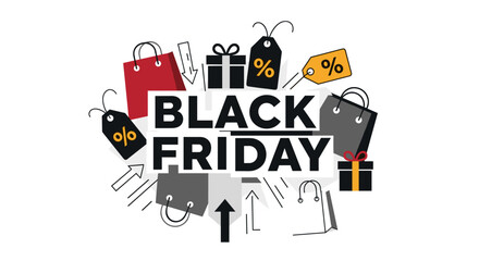 Fototapeta premium Black Friday sale promotion graphic with shopping bags and discount symbols