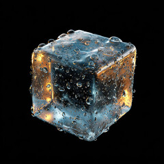 Frosty Ice Cube with Condensation Droplets on Transparent Background