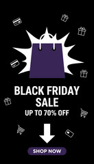 Black Friday Sale banner with shopping bag gifts and credit cards Great savings shop now