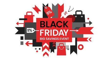 Black Friday Big Savings Event banner Geometric retail discount illustration