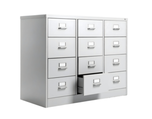 Metal filing cabinet. Isolated on transparent background