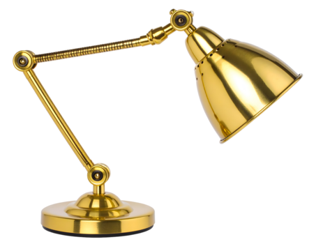 Golden desk lamp. Isolated on transparent background
