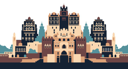 Mystical palace illustration of historic arabic architecture