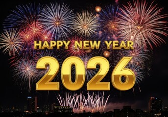 Happy new year 2026 festive fireworks display celebration event exciting evening sky