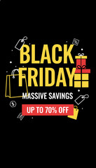 Black Friday sale banner with massive savings up to 70 off Ideal for retail promotions