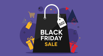 Black Friday Sale Shopping bag illustration for holiday retail marketing banner