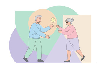 Joyful seniors playing ball promoting active aging health and a happy retirement lifestyle