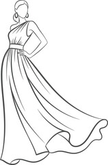 Adobe Illustrator Artwork Elegant Woman in Flowing One-Shoulder Gown Line Art - Fashion Illustration for Luxury and Style
Stylish Female Figure in Evening Dress Sketch - Perfect for Bridal, Prom, or S