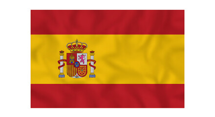 A detailed view of the national flag of spain featuring red and yellow stripes and the spanish coat of arms