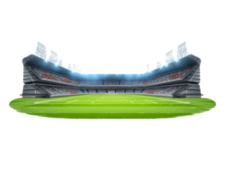 Soccer Stadium with Lights and Green Field isolated on a transparent background