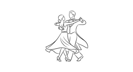 Minimalist line drawing of a couple waltzing, capturing elegance and romance