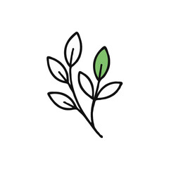 Fototapeta premium Minimal black and white leaf branch vector icon