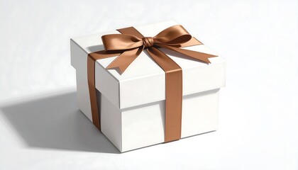Obraz premium Present box sits against white background. For design, marketing, web, advertising. Gift, surprise, celebration concept.