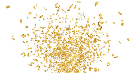 A shower of golden confetti exploding outwards, isolated on transparent background