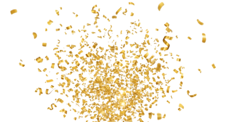 A shower of golden confetti exploding outwards, isolated on transparent background