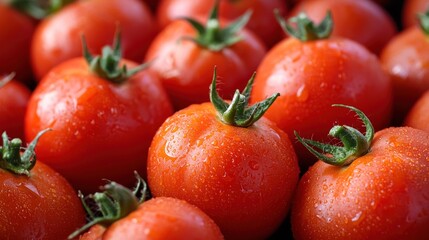 Fototapeta premium Fresh red tomatoes with water droplets on them.