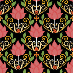flower pattern seamless, silhouette of hibiscus flowers, hand drawn botanical.
