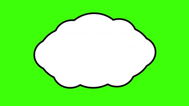 bouncing moving jigging thought cloud or weather cloud simple 4K cartoon style animation on a green chroma key green screen background