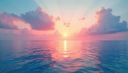 Serene sunrise over a calm ocean, soft pastel colors painting the sky Perfect for relaxation and mindfulness themes Ideal for travel, wellness, and nature projects , texture, water