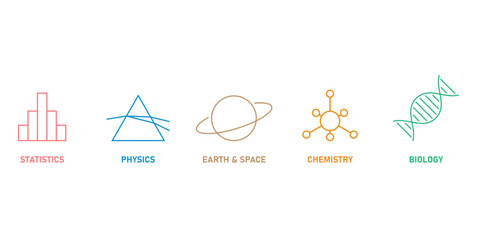 Statistics, Physics, Earth, Space, Chemistry and Biology Icon Line.