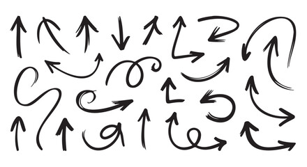 Collection of hand-drawn arrows in various directions, perfect for design elements and visual communication.