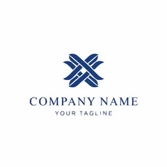 Modern abstract X shaped logo with elegant interwoven blue bands.