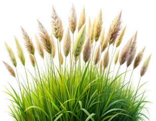  patch of tall, untamed grass with delicate seed heads and vibrant green stems, isol