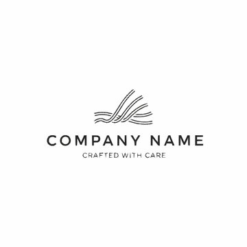 Elegant logo design featuring stylized lines resembling yarn or fabric, accompanied by a company name and tagline.