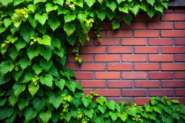 Obraz premium Vibrant green leaves cascading down a brick wall, creating a lush, natural backdrop Perfect for nature, garden, and architectural themes Ideal for websites, blogs, and design projects , foliage, lush