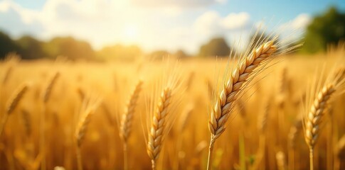 A bountiful harvest of ripe, golden wheat swaying gently in the summer sun, ready for reaping The scene embodies abundance and the cycle of nature's generosity , earth, plentiful, healthy