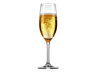 close-up of a single champagne flute filled with golden champagne, positioned again 
