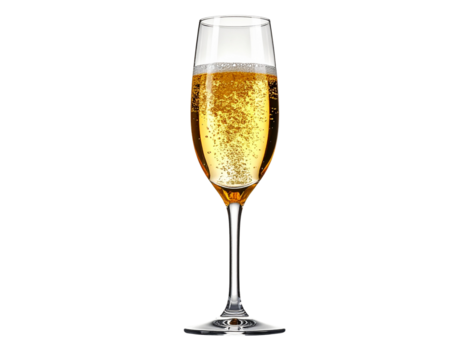 close-up of a single champagne flute filled with golden champagne, positioned again 